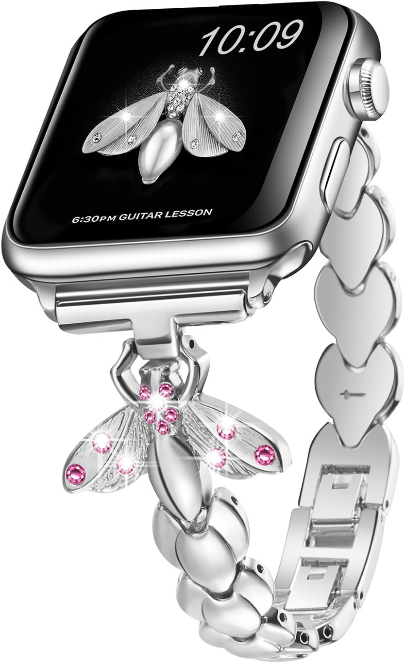 SaNgaiMEi Bands Compatible with Apple Watch 38mm 40mm 41mm Women Bling Metal Bracelet Dressy Strap for iWatch Ultra Series 9 8 7 6 5 4 3 2 1 SE