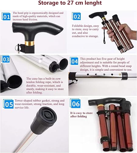 Miniatura 3 de Bastones de trekking, bastón plegable para hombres, mujeres, 5 engranajes plegables, organiza en la mochila, bastón de caminar con cuerda,