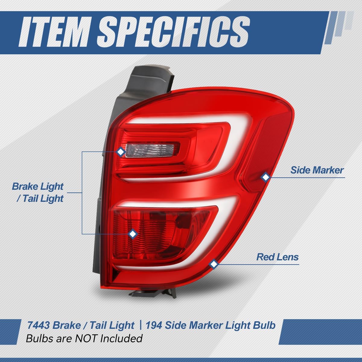 Auto Dynasty Tail Light Assembly Compatible with 2016 2017 Chevy Equinox, with Side Marker/Brake Light/Turn Signal, Passenger Right Side, Chrome Housing Red/Clear Lens, GM2801279