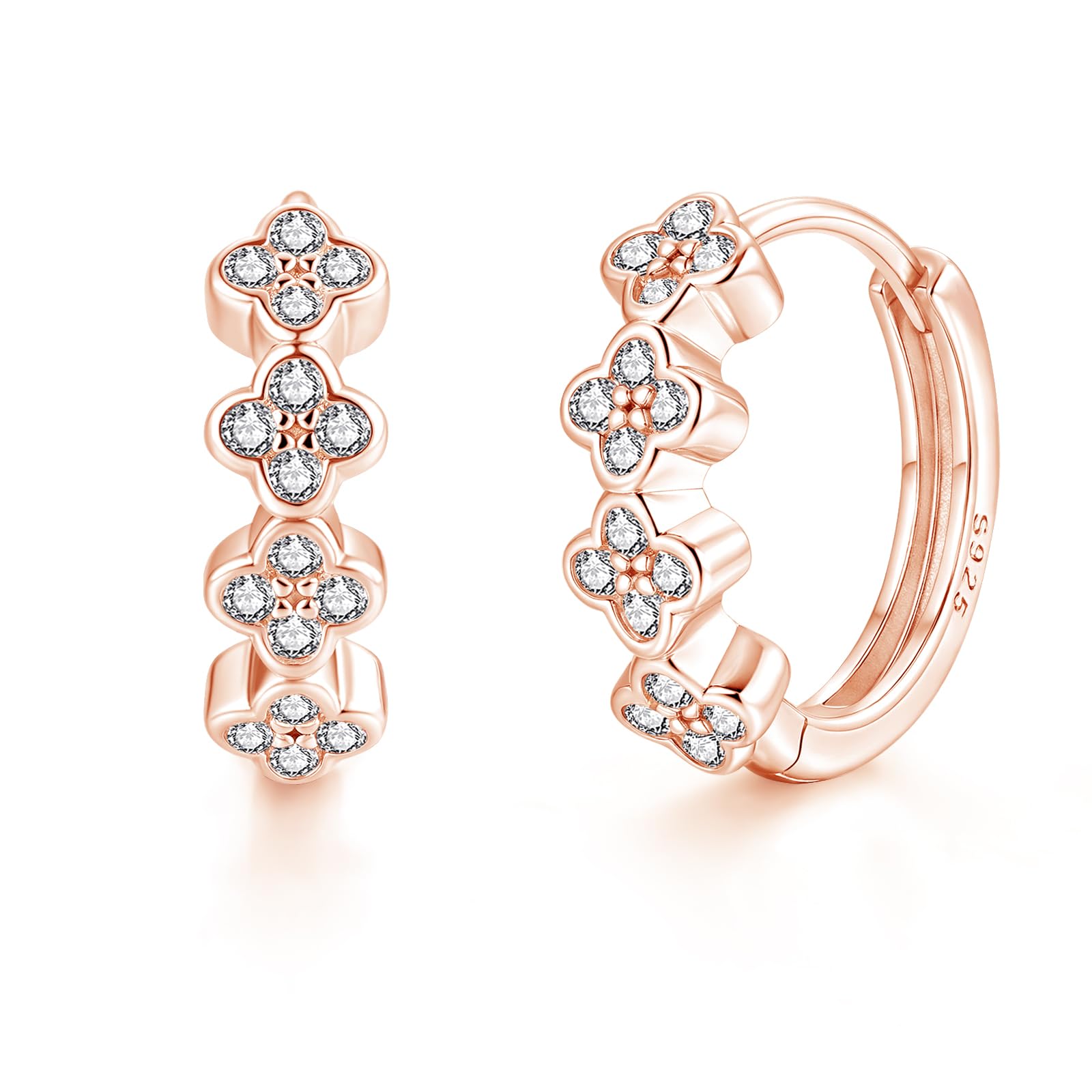 Kamise Creolen Silber 925, 925 Sterling Silber Herz/Kleeblatt/Stern Creolen Ohrringe für Damen, Hypoallergen Klein Ohrring mit Zirkonia, 16mm Neutral Schlafen Knorpe Ohrringe für Kinder Mädchen