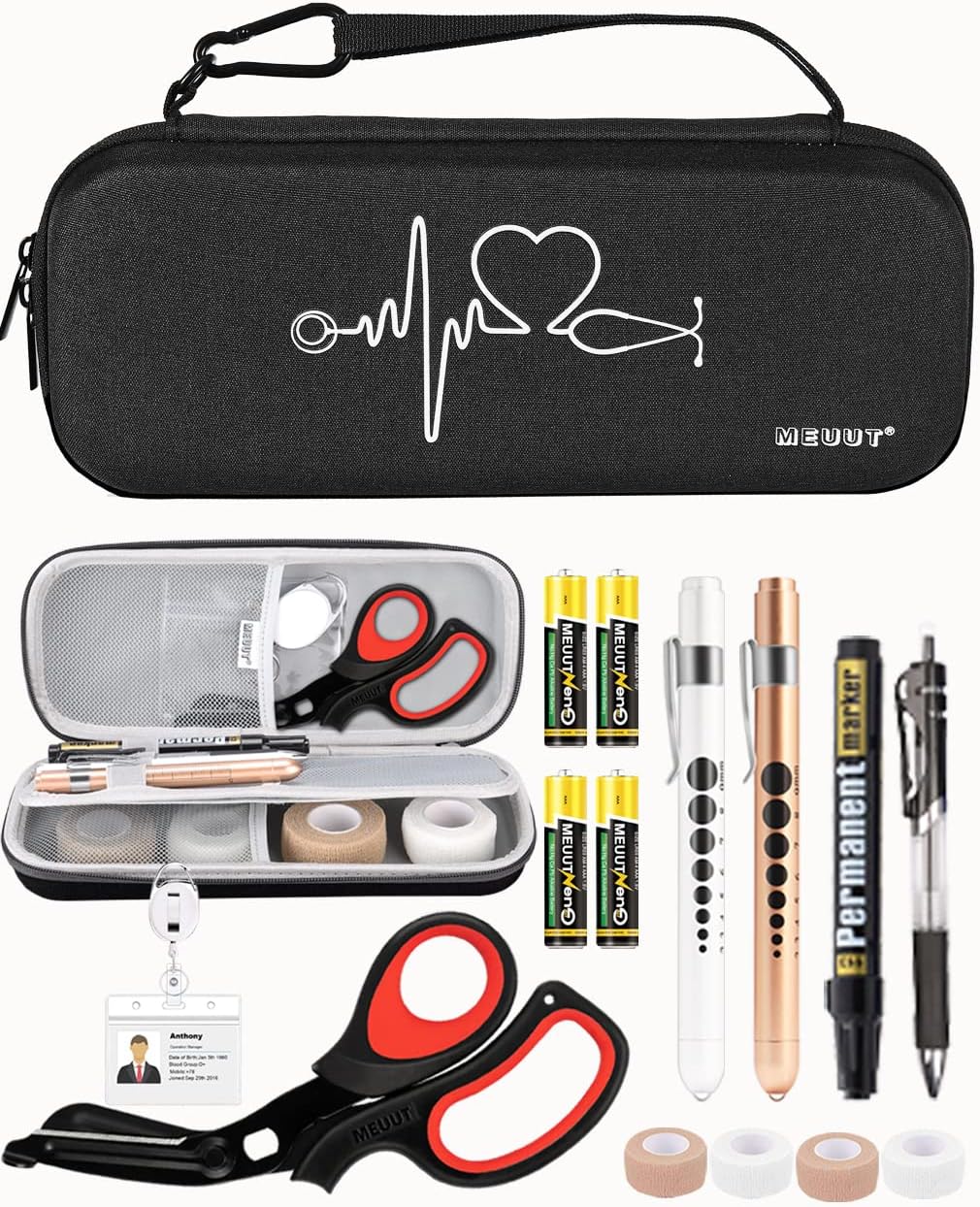 MEUUT 15 pcs Stethoscope Case Kit, Perfect Nurse Gift Include Stethoscope Case, Medical Scissors, Penlights with Batteries, Bandage Wraps, Badge Holders for Nurse