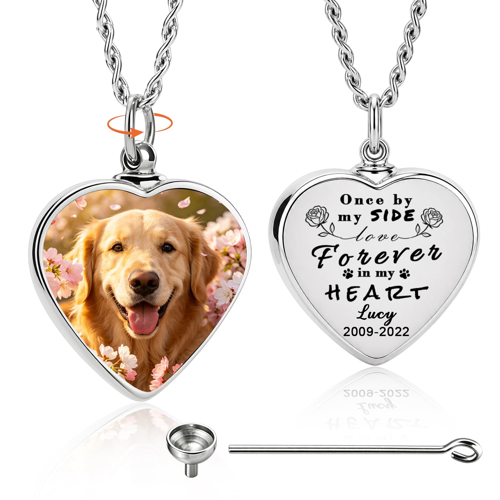 Iwe Personalised Pet Ashes Necklace, Dog Cat Ashes Jewellery Memorial