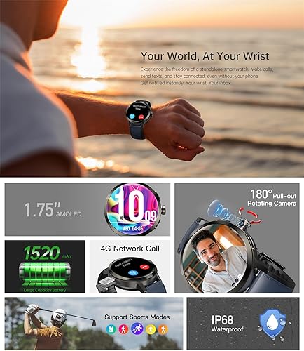 Miniatura 3 de Reloj inteligente 4G SL8541E Quad Core 2GB+16GB Cámara giratoria Reloj para hombres 1.75 pulgadas AMOLED pantalla grande Android 8.1 Smartwatch