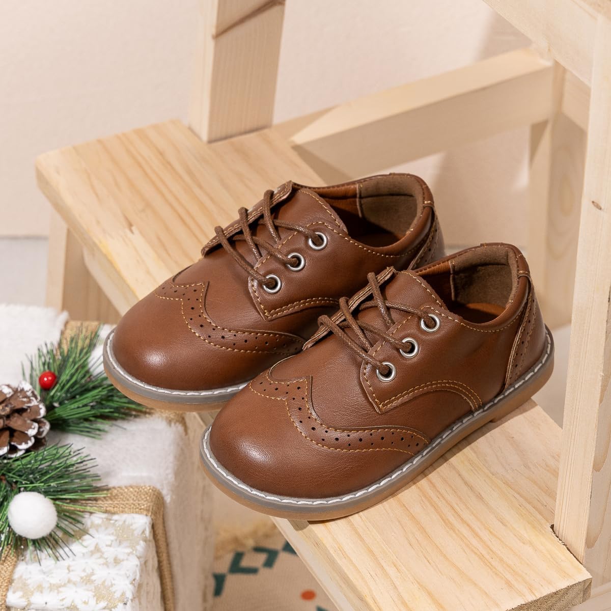 Meckior Toddler Boys Girls Dress Shoes Little Kid Oxford Shoes Wedding Church Dress Shoes PU Leather Lace Up School Uniform Loafer Flats