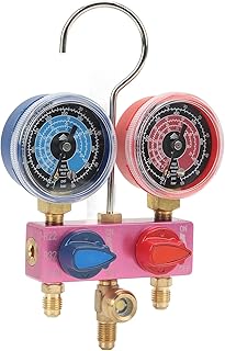 Manómetro de Colector, Mini Manómetro de Refrigerante de Fluoruro para Refrigerante R22, R32, R410A, Herramienta de Aire Acondicionado con Perilla de Metal G1/4, Desmontable para