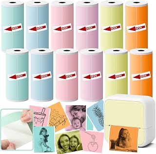 Mini Thermal Printer Sticker Paper, 12 Rolls Colored Thermal Sticker Paper Kids Instant Camera Refill Print Paper, Atnadov HD Thermal Paper for Most Kids Instant Camera (Colored -12 Rolls)