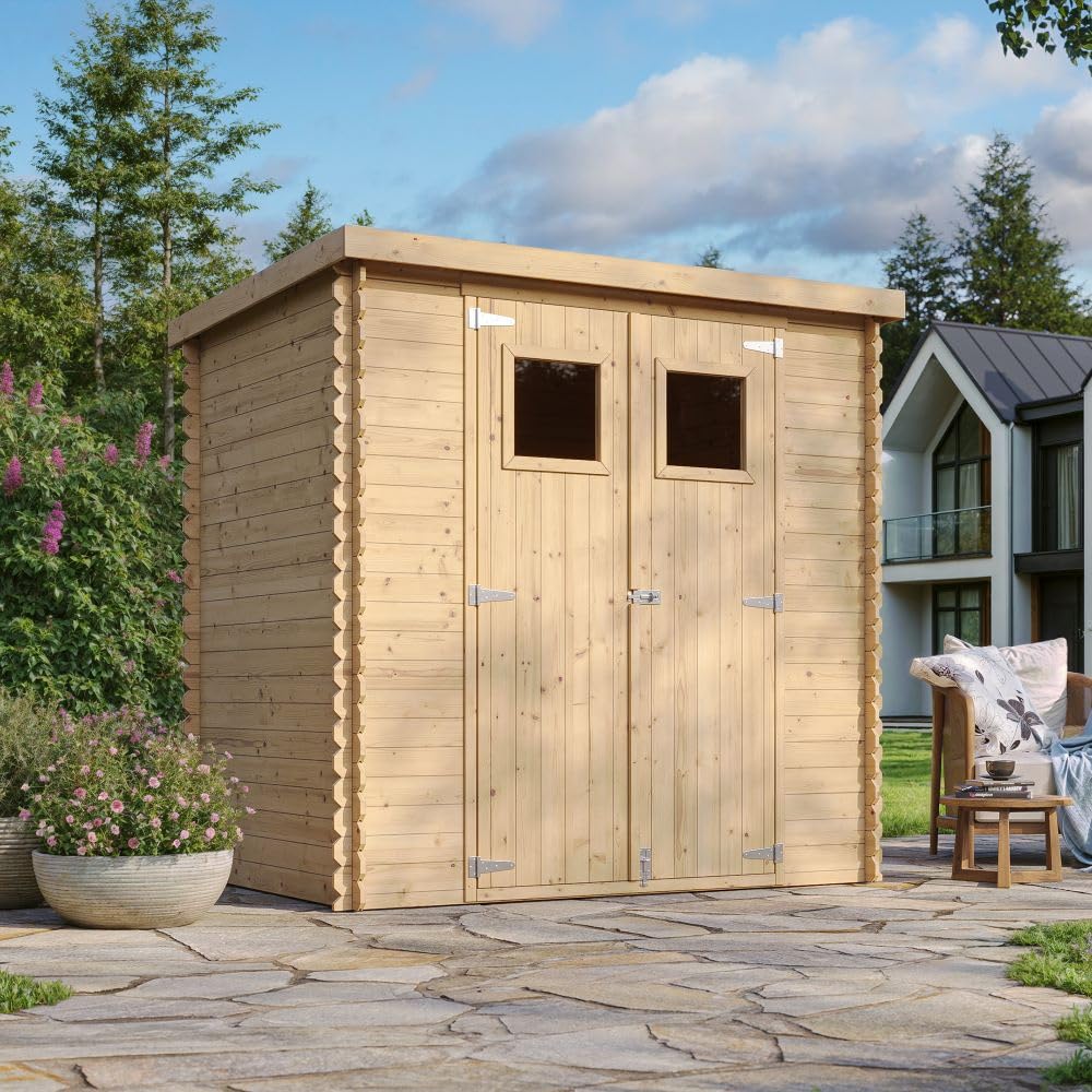 TIMBELA M311 Casetta da Giardino in Legno per Esterni - L204xL142xA200cm/2.22m2 - Piccola Casetta in Legno, Rimessa Attrezzi, Deposito Bici