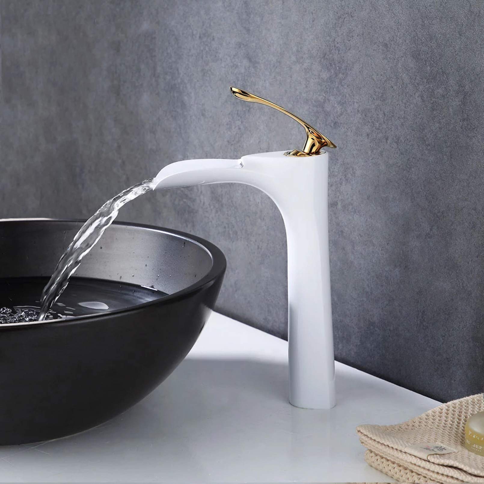Mitigeur de lavabo cascade eau chaude froide - Robinet salle de bain monté sur pont