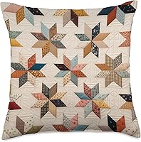Terracotta Geometric Floral Quilt Throw Pillow - Boho Patchwork Western Cowgirl Decor Art