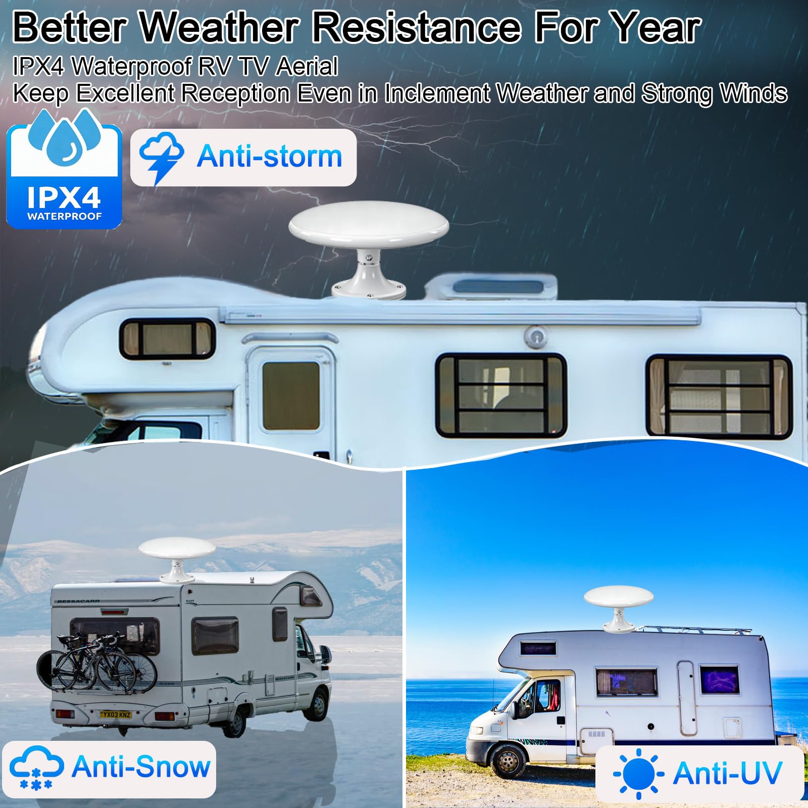 Antenna TV esterna, Freeview HD RV TV, antenna omnidirezionale a lungo raggio a 720°, antenna per ricezione Smart TV, per caravan/camper/camper/yacht/soffitta
