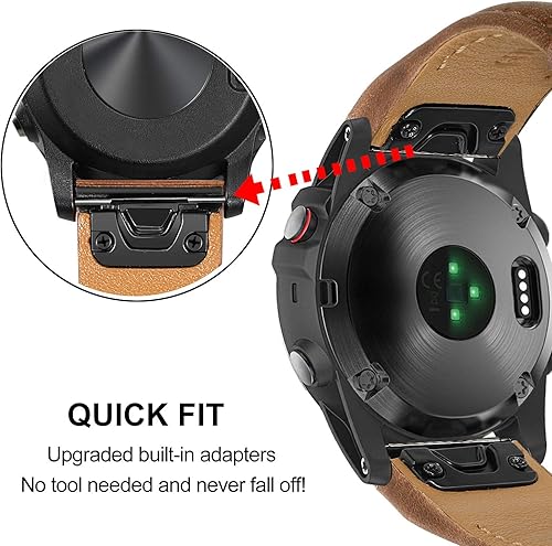 Miniatura 10 de TRUMiRR Correa de reloj para Fenix 7X Pro Sapphire Solar  6X Pro  5X Plus, correa de reloj de piel de 1.024 in con patrón en V para Garmin Instinct