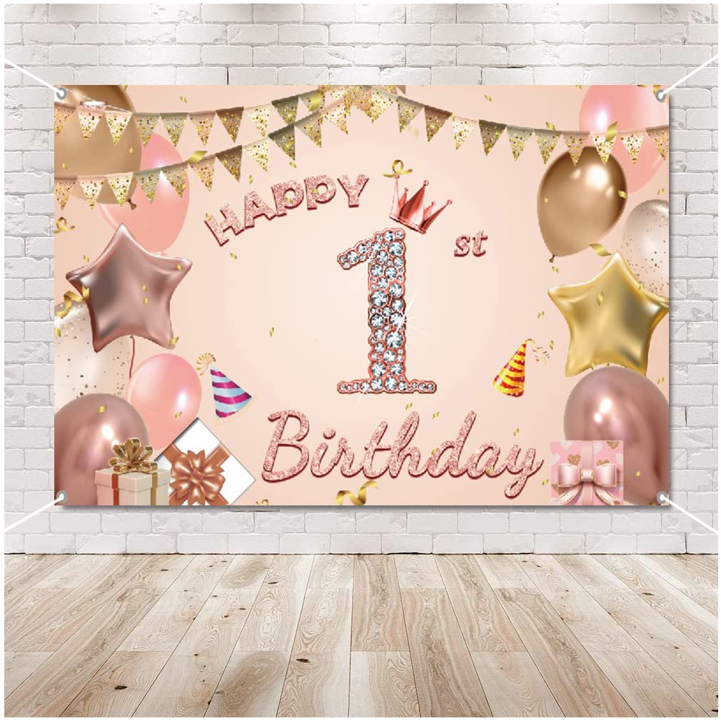 Jenich Geburtstag Deko Banner 'Happy 1th Birthday' In Rosa – Perfekt Für Den Ersten Mädchengeburtstag