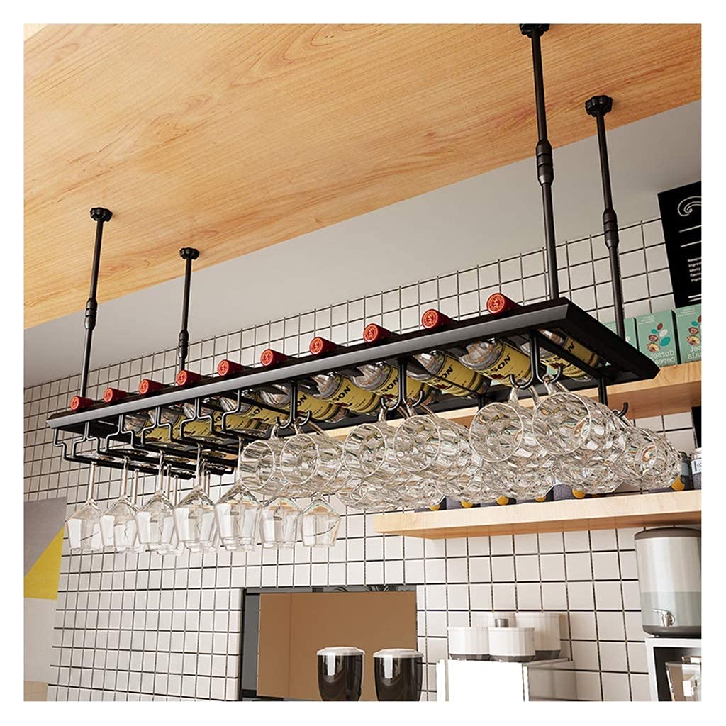 Casier à verre à vin de comptoir noir 60cm porte-gobelet inversé