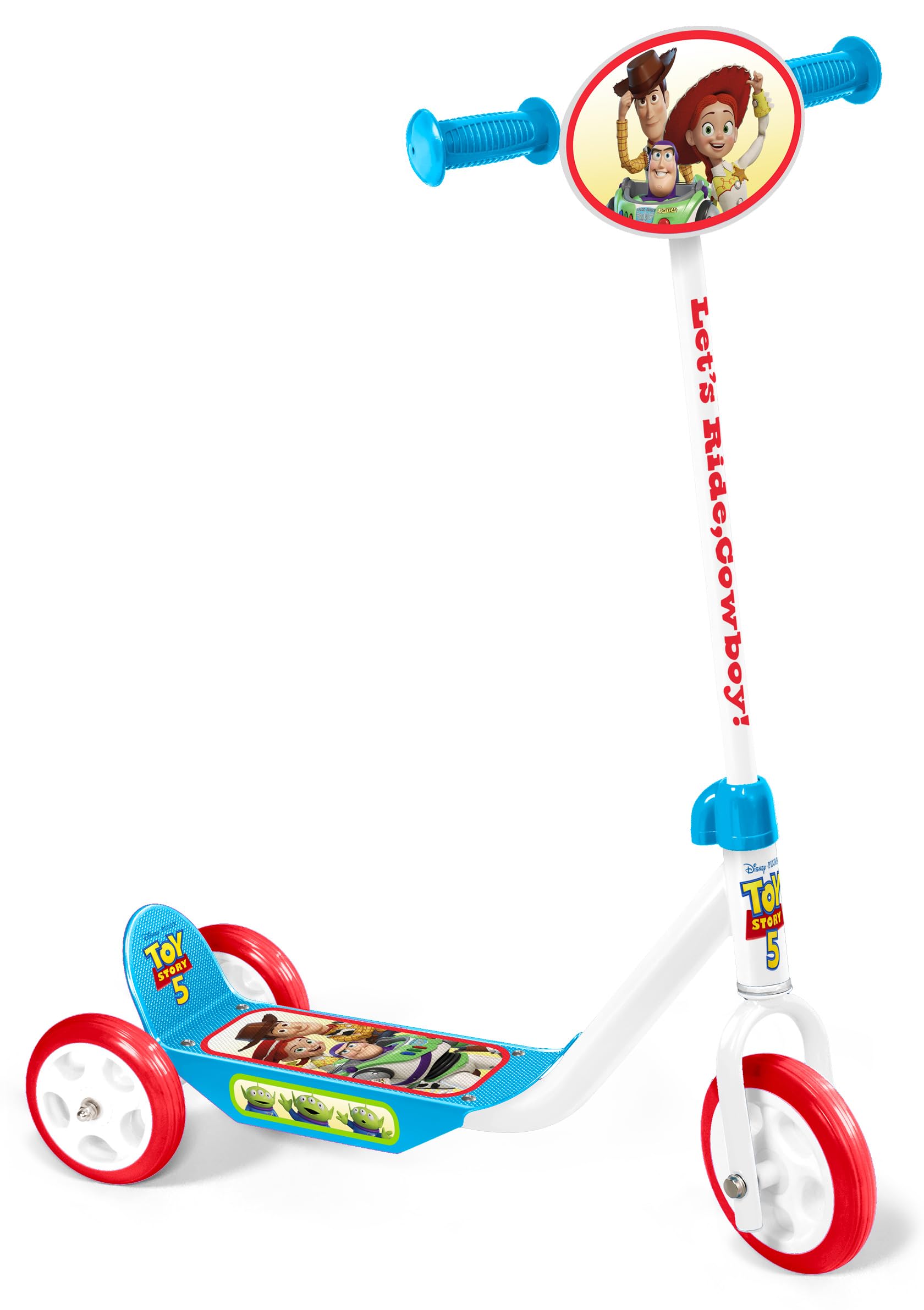 Toy Story scooter 5-3 wheels adjustable in height. Wide non-slip tray. Anti-pinch handles. PVC wheels. Decorated plate.