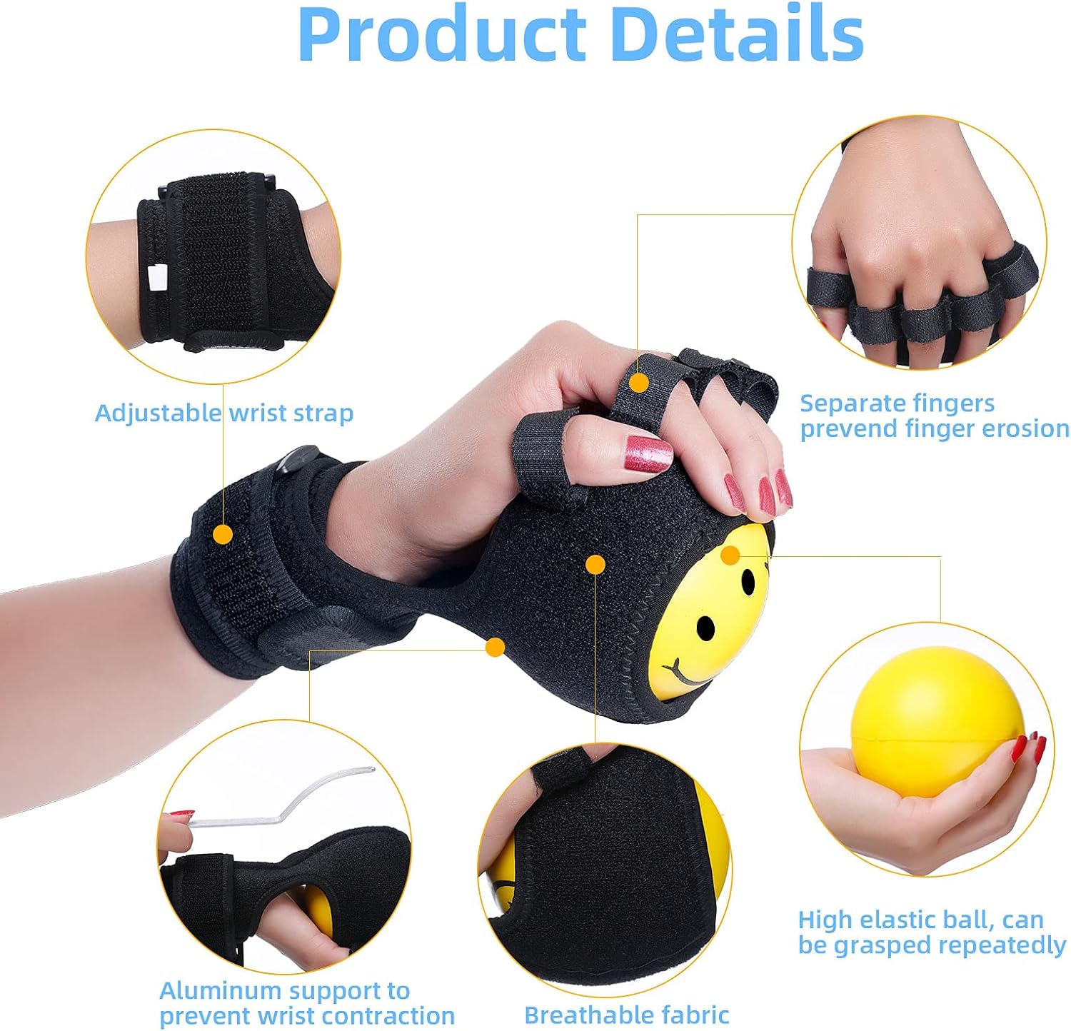 Anti-spasticity Ball Splint Hand Finger for Hand Stroke Hemiplegia Finger Recovery Spasm Dystonia Hemiplegia Finger Training Hand Functional Impairment for Children and Men and Women : Health & Household