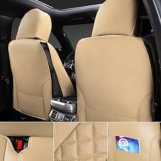 CAR PASS Nappa Leather Car Seat Covers Full Set Waterproof Protector Durable Cushioned,Universal Fit for Sedan SUV Pick-up Truck,Automotive, Anti-Slip and Backseat Luxury Premium (Light Beige)