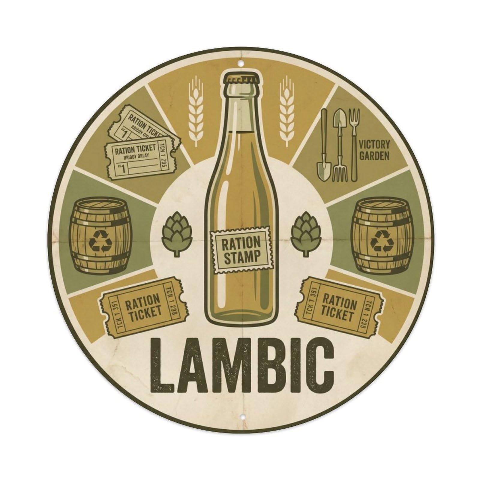 Lambic Sour Beer Wild Ferment Taproom Rustic Malt Roast Metal Tin Sign