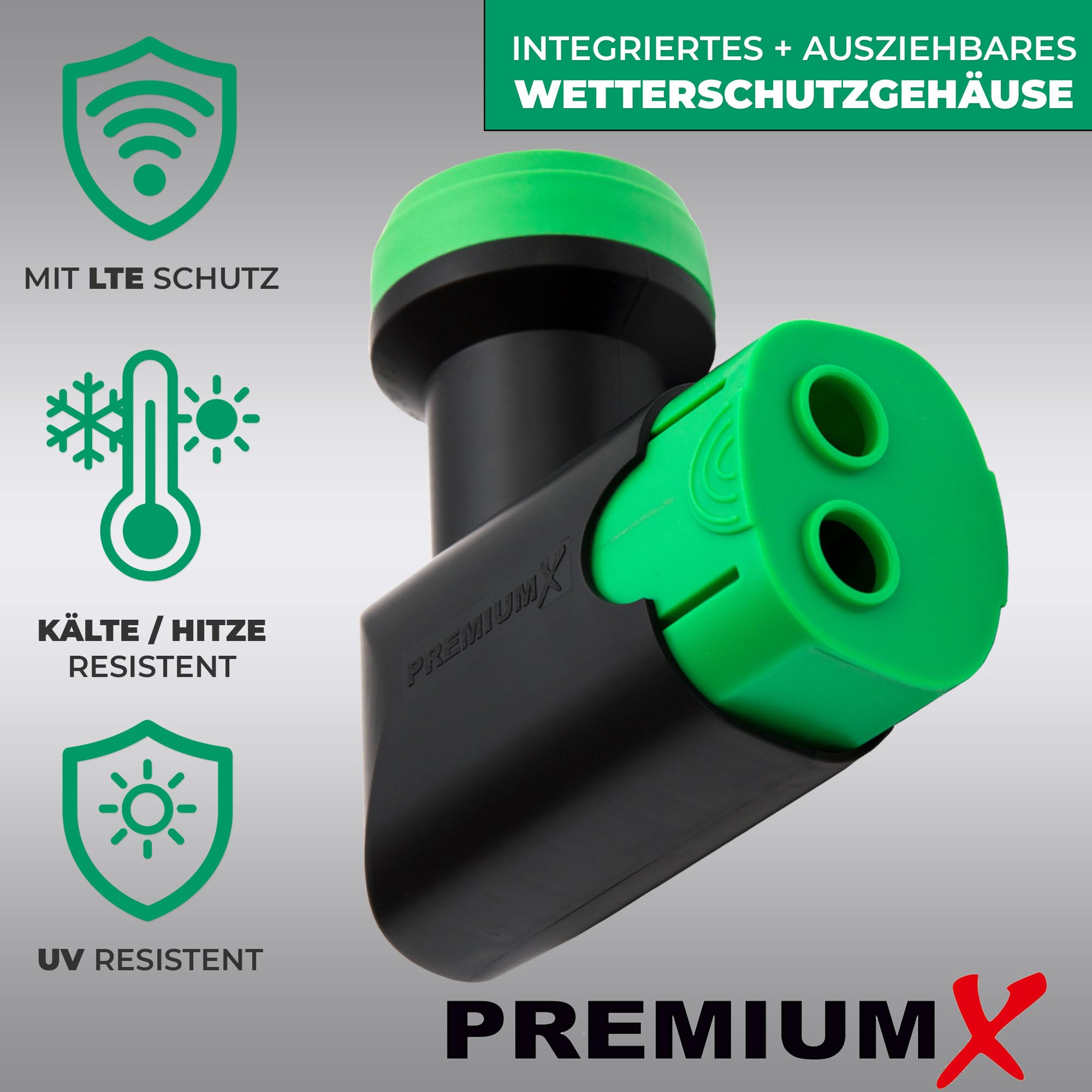 Premium X Twin LNB – 2 voies – pour 2 participants – 4K Full HD – avec protection contre les intempéries et filtre LTE pour antenne satellite TV numérique récepteur satellite – Green Diamond noir