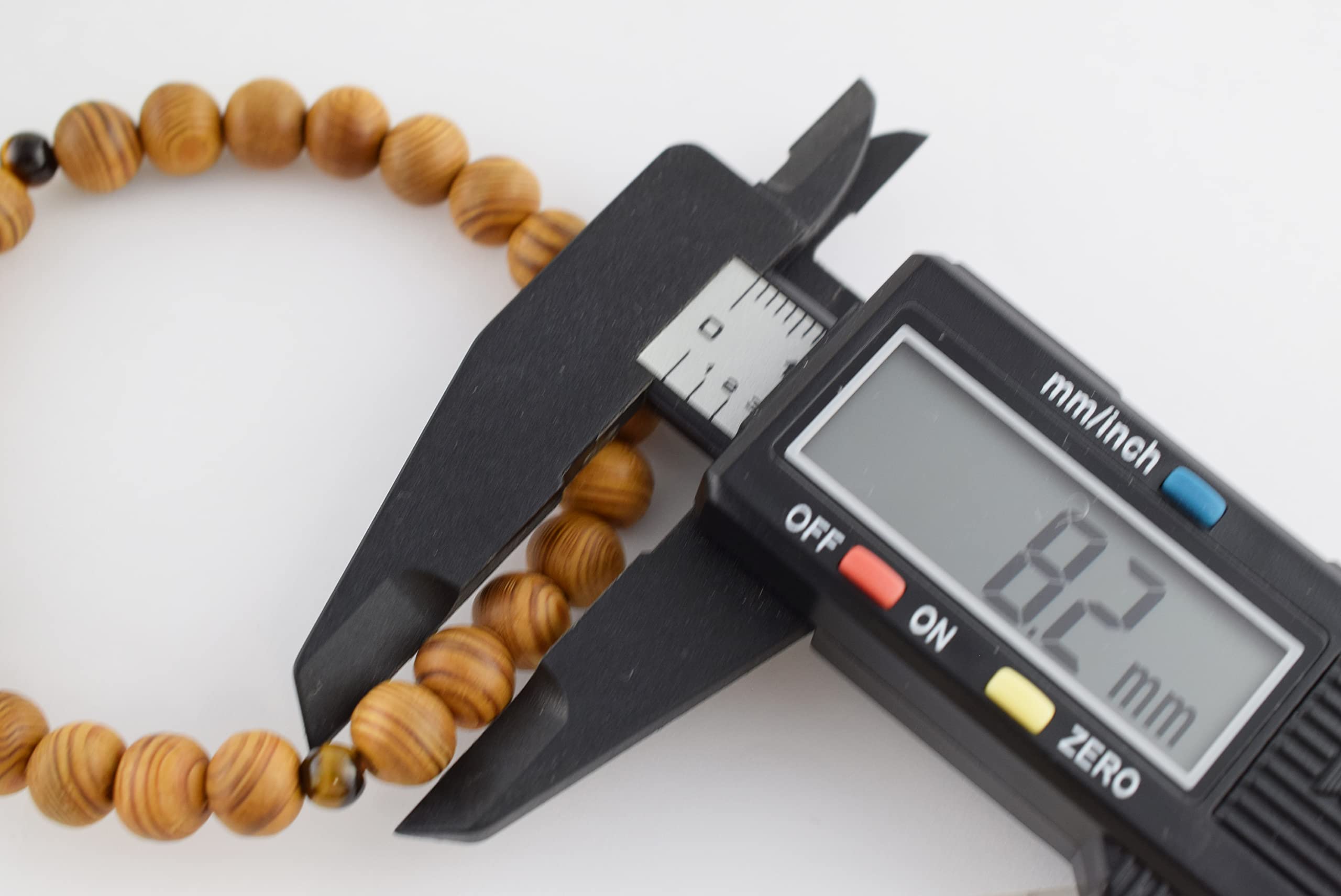 京都あさひ屋 Armband aus japanischem Zedernholz, Yakusugi-Holz und Tigerauge, 8 mm, Juzu Dhyana, Zen, Kyoto, Gebetsperlen, handgefertigt, für Männer und Frauen, Geschenke, elastische Mala-Perlen