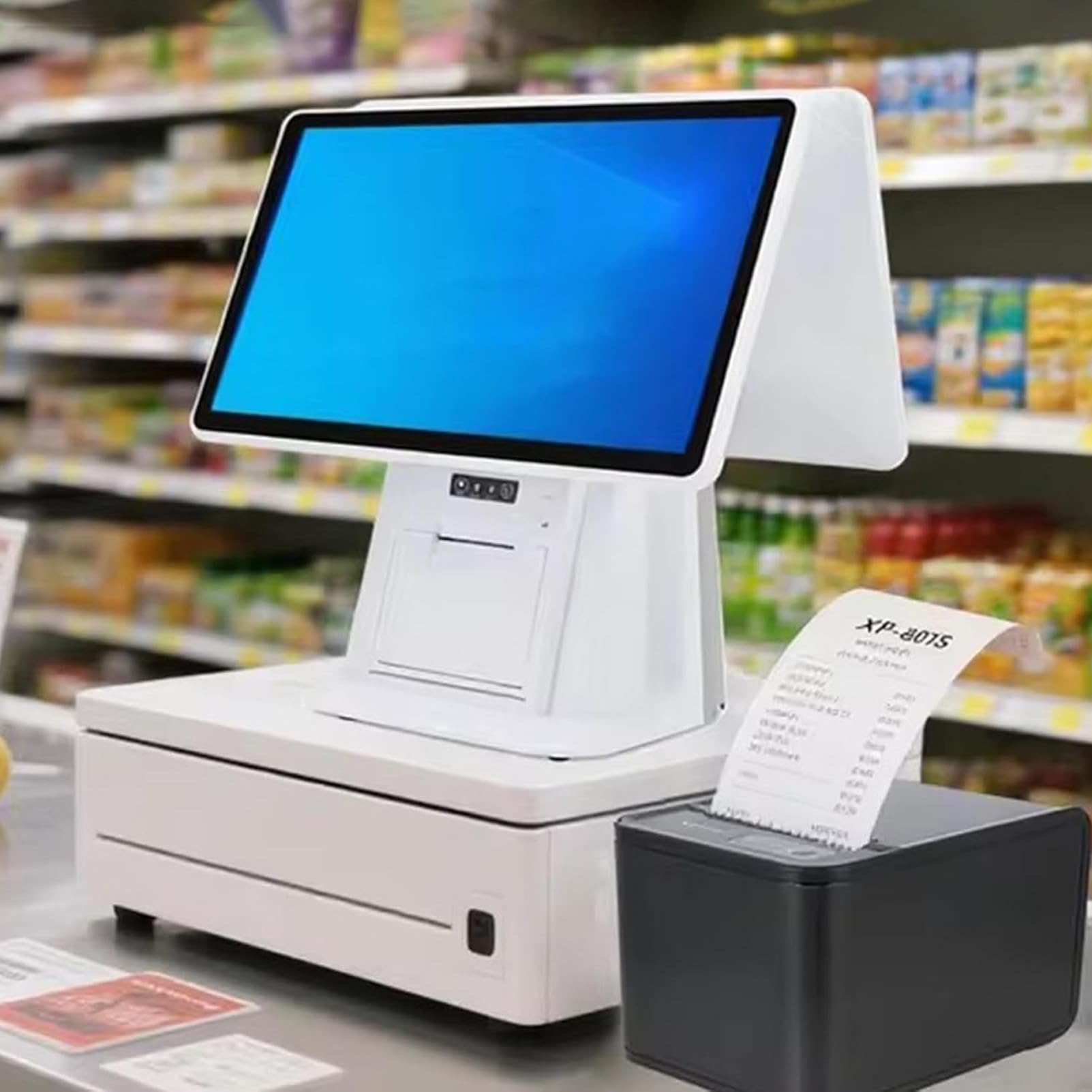 SystèMe POS, Caisse Enregistreuse POS, Caisse Enregistreuse avec ÉCran Tactile 15.6", 8 Go de Ram, 128 Go de Ssd,pour Petites Entreprises et Restaurants DualScreen-B（58mm）