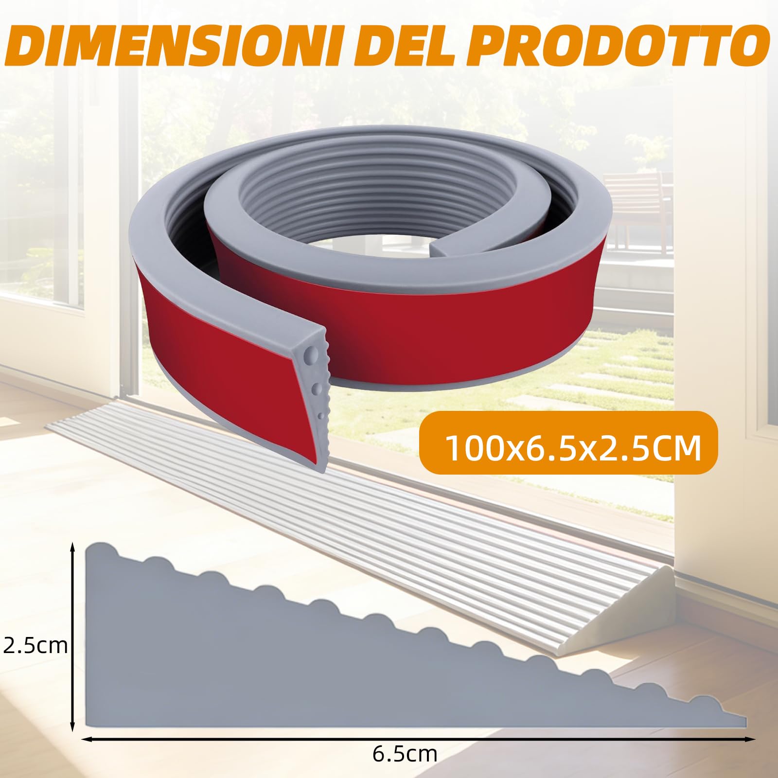Rampa per sedia a rotelle in TPE, rampa per soglie con superficie antiscivolo in gomma, per soglie delle porte, sedia a rotelle, deambulatore, passeggino e scooter elettrico (100x6,5x2,5 cm)