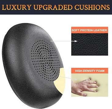 SOULWIT Ear Cushions for Jabra Evolve2 65, Elite 45h - Black | Earpads for Evolve2 65(UC/MS), Evolve2 40(UC/MS/USB), Elite 45h On-ear Headphones