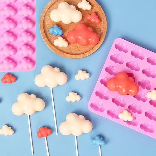 Miniatura 6 de Paquete de 2 moldes de chocolate de silicona para dulces, moldes de fondant en forma de nubes, bandeja antiadherente para cubitos de hielo, moldes