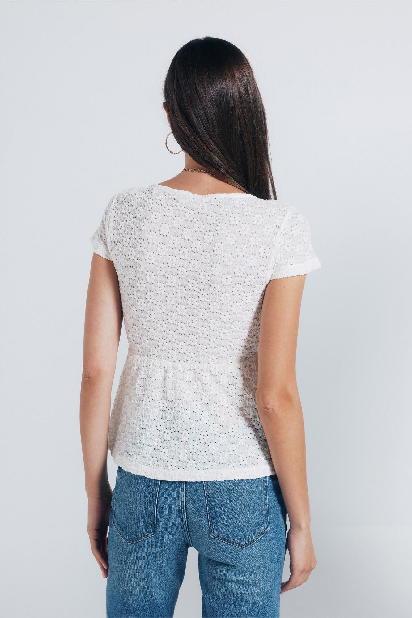 Springfield V Neck Top with Lace Details Soft Gathering Under Chest Camiseta Mujer