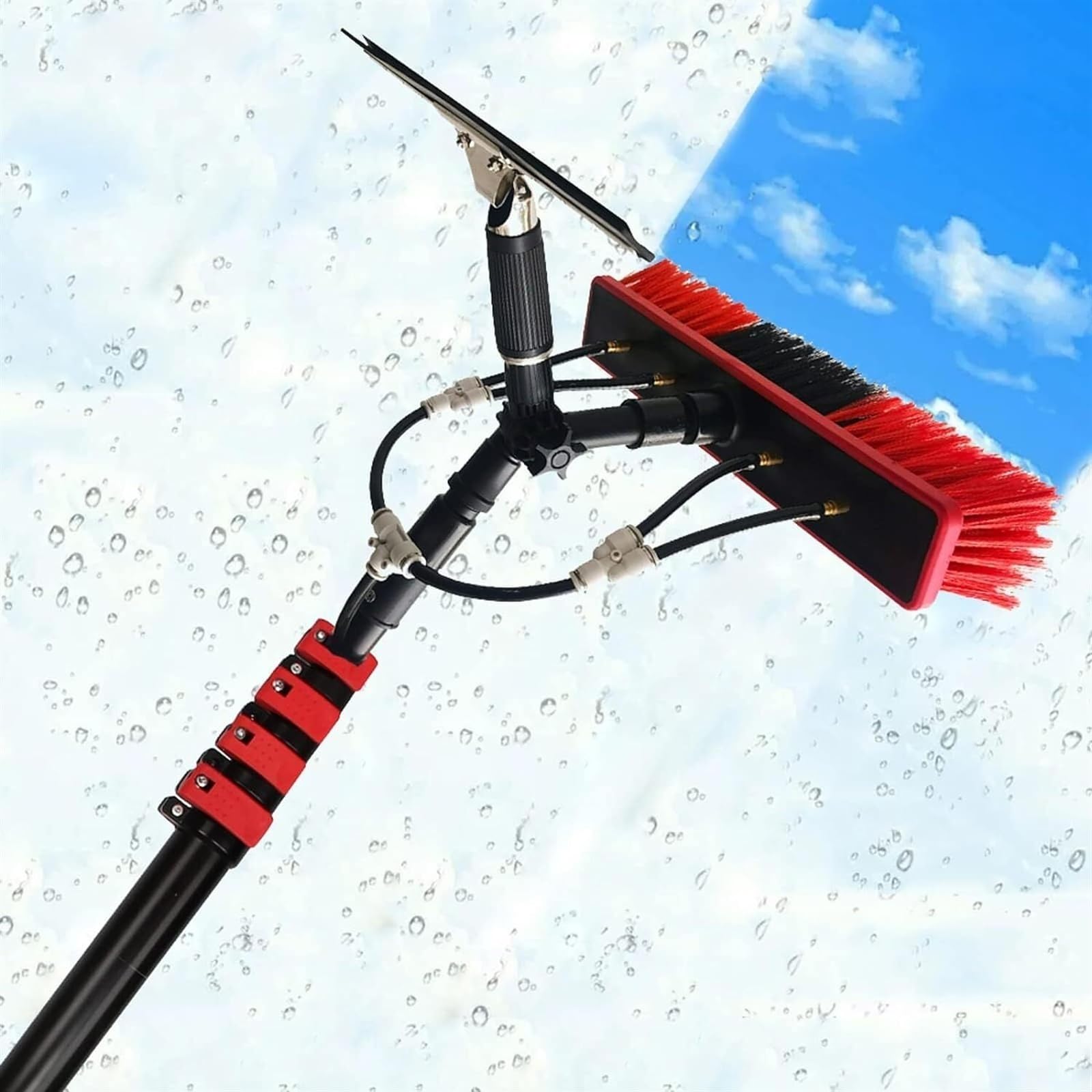 HYLYGFH Water Fed Pole Kit,8M Adjustable Solar Panel Window Cleaning Pole 180° Rotatable Brush Head Telescopic Cleaning Brush(35CM Brush Head)