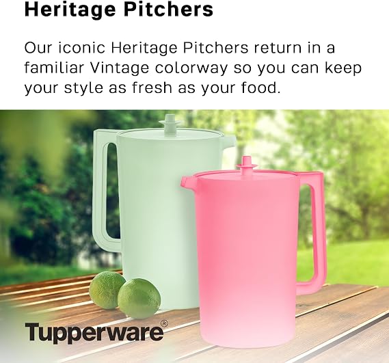 Tupperware Heritage Pink Pitcher (1 Pitcher + 1 Lid) - 1 Gallon | Plastic Pitcher with Lid, BPA Free Materials, Dishwasher-Safe, Push-Button Lid, Ergonomic Handle for Comfort