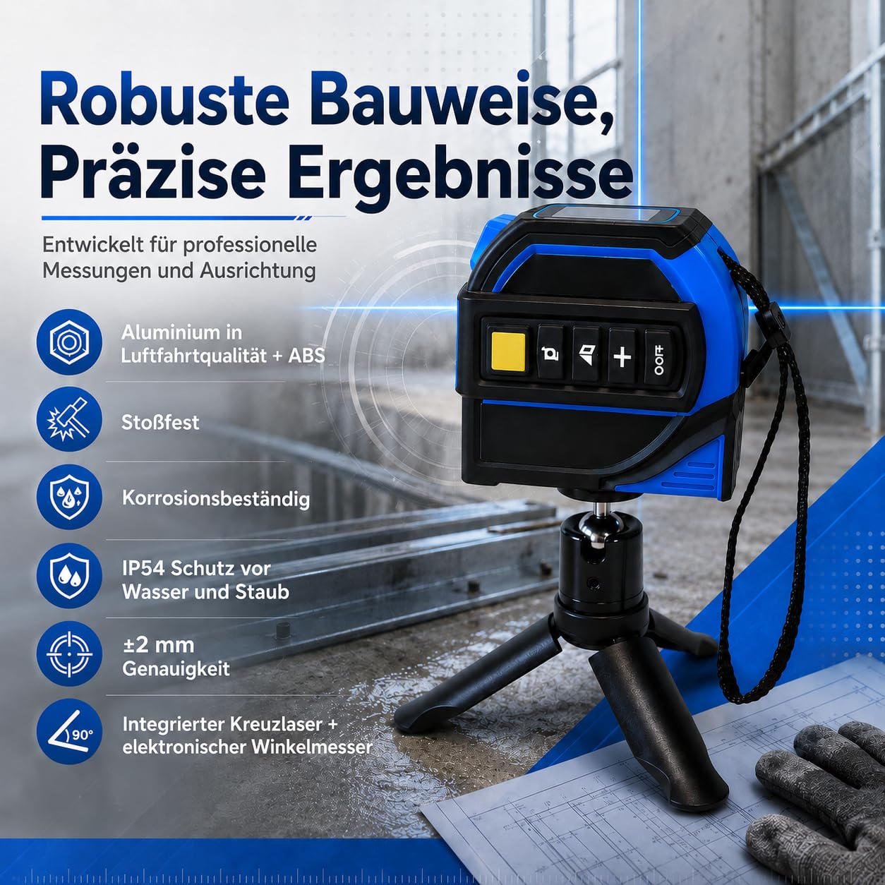 Laser Entfernungsmesser 40 m, 4 in 1 Laser Maßband mit 5 m Maßband, 40 m Laser, 16 m Laser-Fadenkreuzmarkierung, Stativ für Flächen/Pythagoreische/Nivellierung