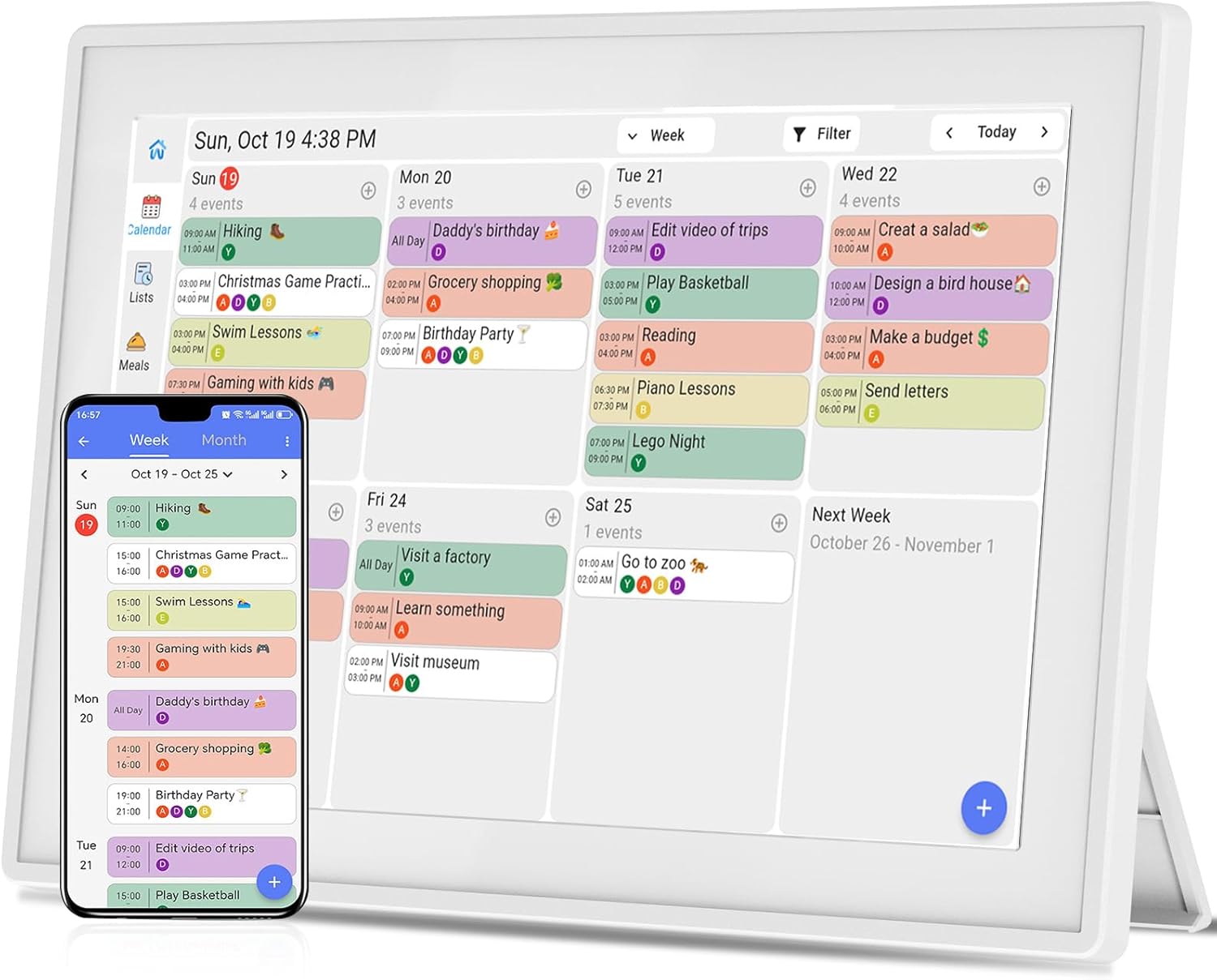 Digital Calendar Wall Planner 10.1 inchTouch Screen WiFi Smart Electronic Planner with Third-Party Calendar Sync, Chore Tracker, Meal Plan Family Digital Picture Frame Photo frame wall calendar 2026 Gift for Mom Women