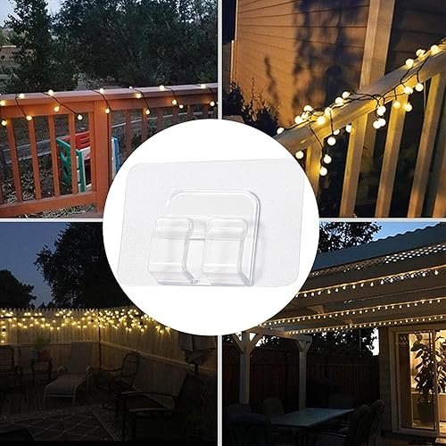 Miniatura 7 de MANMANTAO 30 ganchos para cadena de luces al aire libre, clips transparentes, resistentes con tiras adhesivas impermeables para colgar iluminación