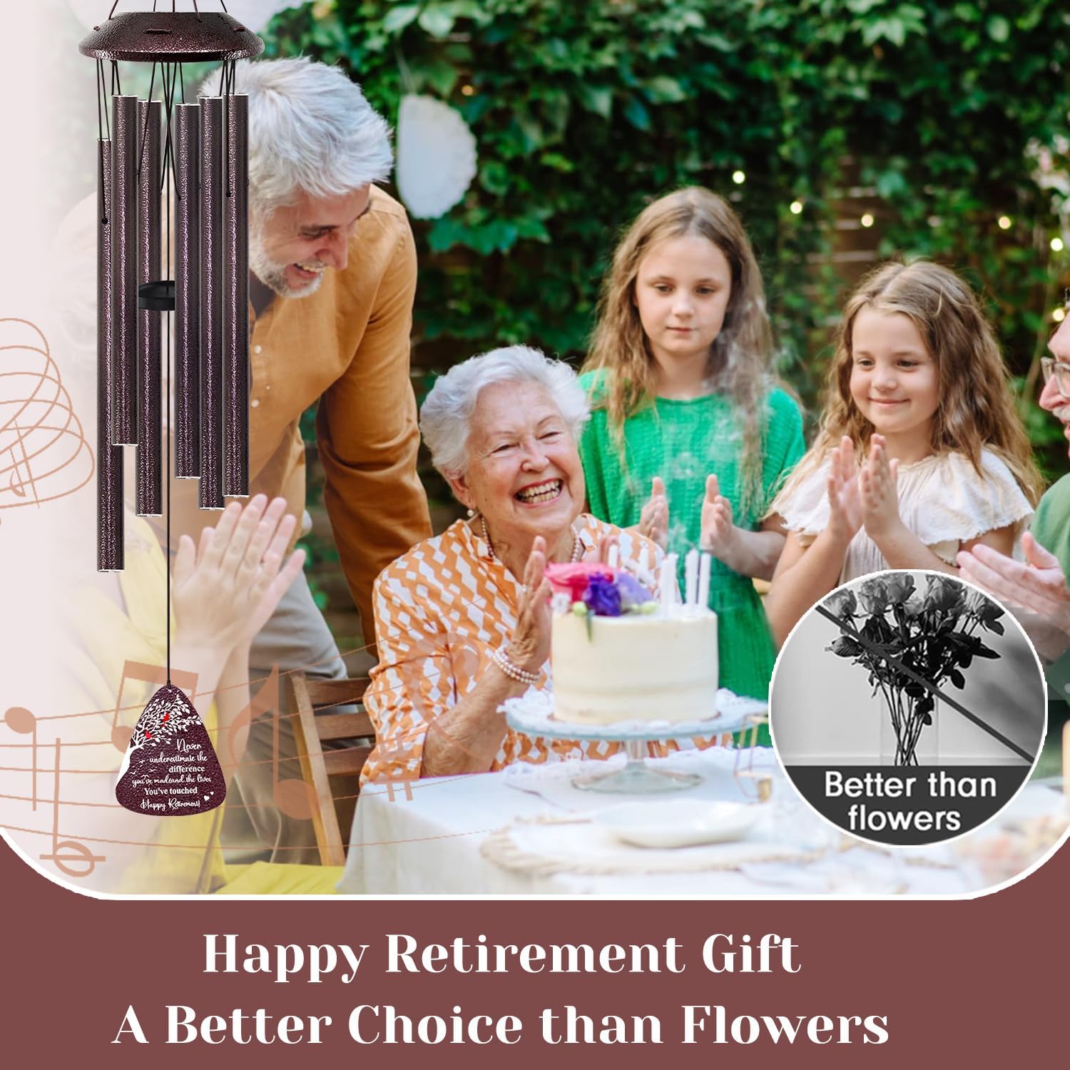 Retirement Gifts for Women/Men - 32" Wind Chimes Happy Retirement Gift for Coworker Colleague Boss Teacher Nurse - Farewell Appreciation Gifts Never Underestimate The Difference You've Made