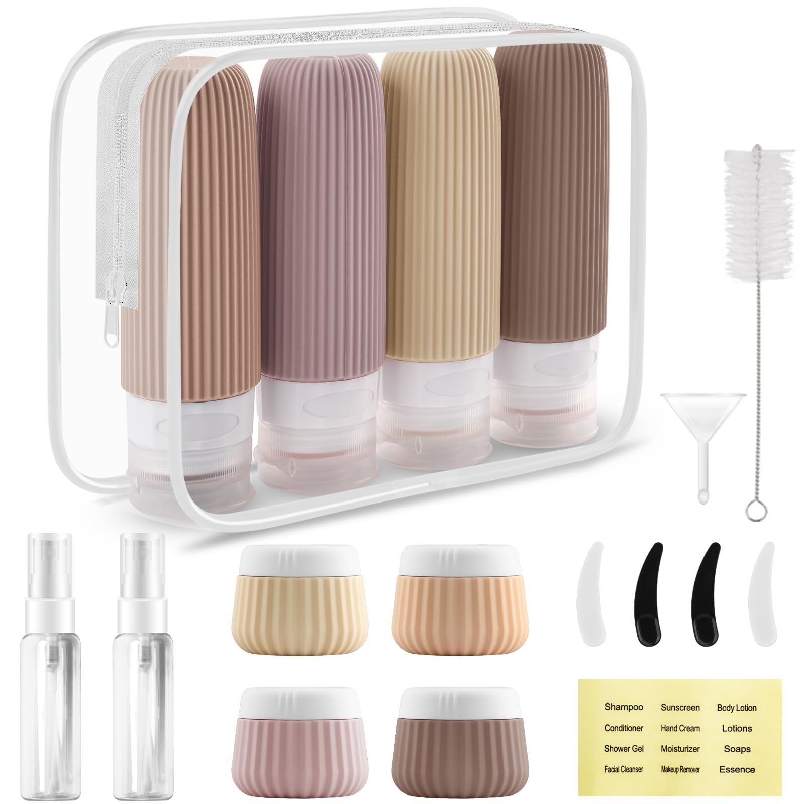 18 Pezzi Bottiglie da Viaggio in Silicone, Kit Viaggio Liquidi Riutilizzabili, Flaconi da Viaggio con Etichetta Possono Riempire Cosmetici, Articoli da Bagno e Altri Liquidi e Creme