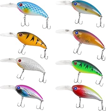 Crankbait Fishing Lures Kit, 8pcs Deep Diving Crankbait Swimbait Topwater Bass Fishing Lures Hard Baits Minnow Crank Bait Lures for Bass Trout Salmon Freshwater Saltwater