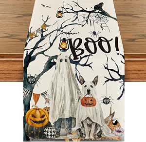 Amazon.com: Boo Halloween Ghost Table Runner Seasonal Kitchen Dining ...