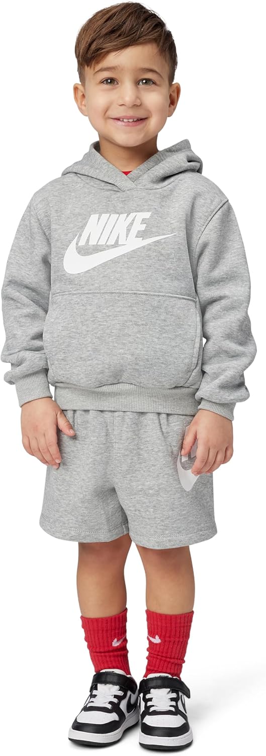 Nike Boys' Sportswear Club Fleece Pullover Hoodie and Shorts 2-Piece Outfit Set (Large Swoosh Logo)