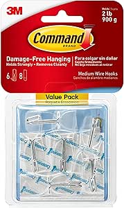 Command Medium Clear Wire Toggle Hooks, 6 Hooks and 8 Command Strips, Damage-Free Hanging Wall Hangers for Hanging Home Decor, Holds up to 2 lb