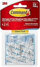 Command Medium Clear Wire Toggle Hooks, 6 Wall Hook and 8 Strips, Damage-Free Hanging with Adhesive, Great for Hanging, Organization, and Storage, Holds up to 2 lb