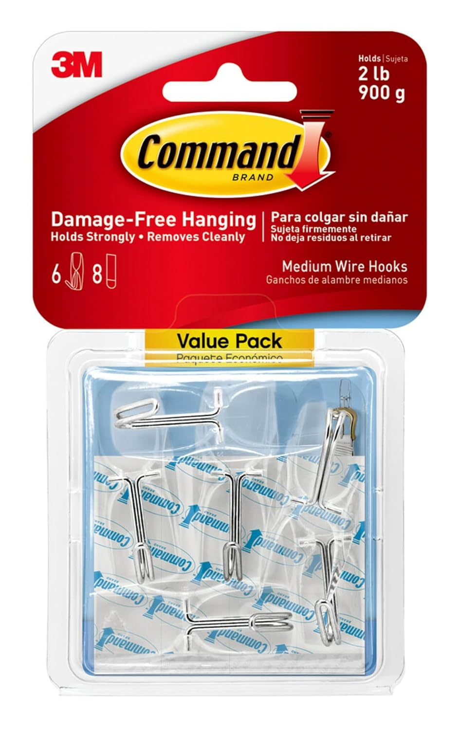 Command Medium Clear Wire Toggle Hooks 6 Hooks and 8 Strips Damage-Free Hanging Wall Hangers for Hanging Christmas