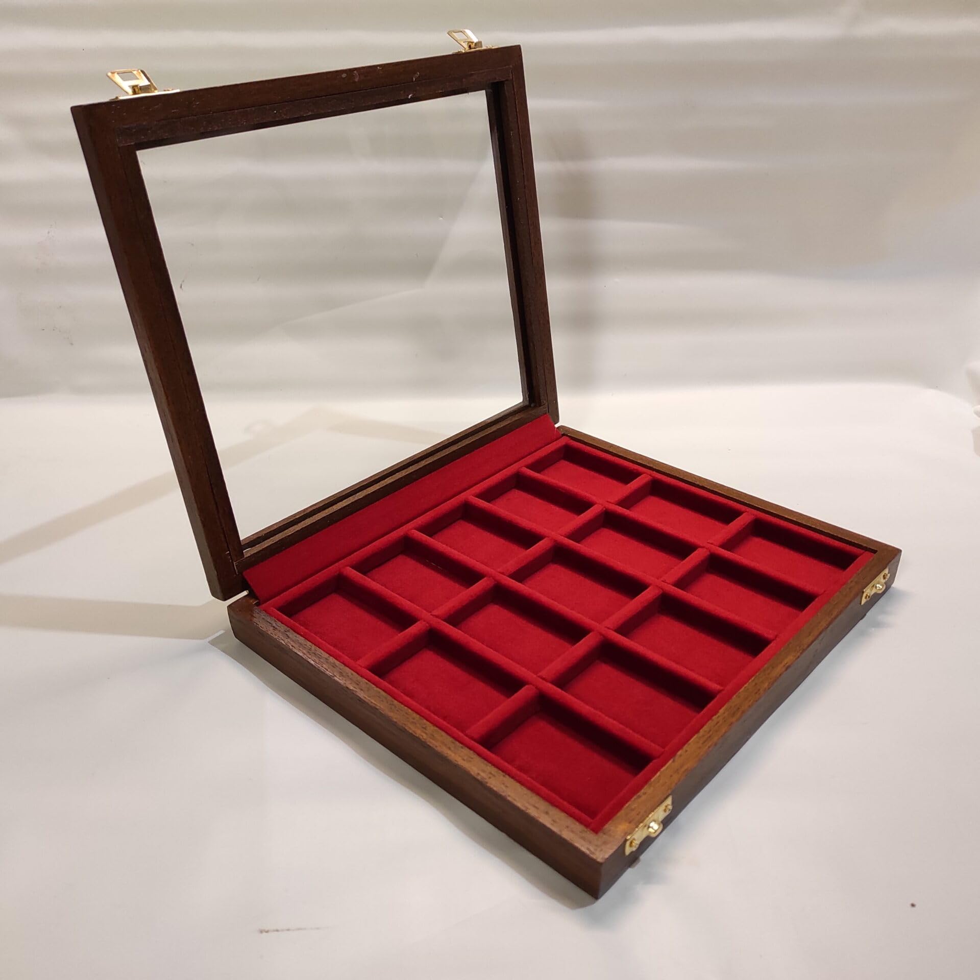 Vetrina espositore per accendini Zippo e St Dupont 15 scomparti in legno massello con vetro, velluto rosso, cofanetto da collezione artigianale Coins&More