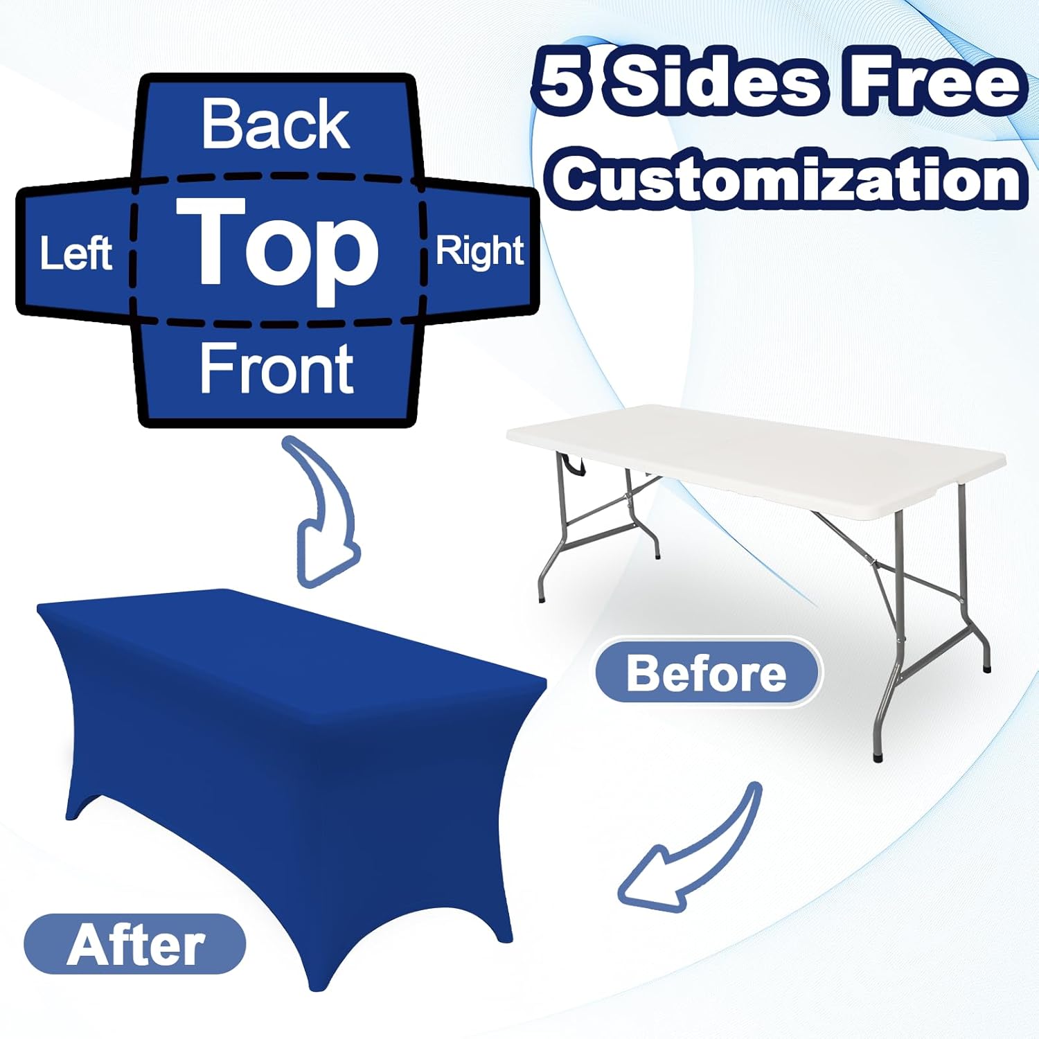 Custom Table Cloth with Business Logo Text for Tradeshow 6FT, Personalized Stretch Spandex Tablecloth with Image Customized Table Cover Events Display Wedding Party (6 FT)