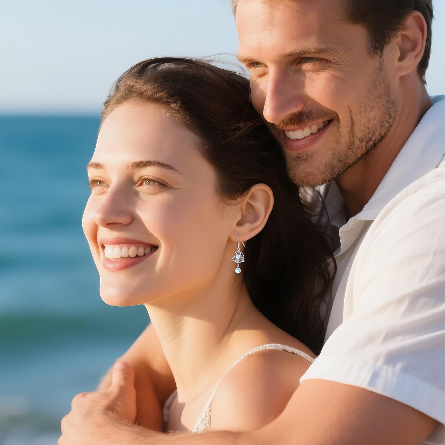 Moon Earrings Sterling Silver Created Moonstone Celtic Knot Dangle Drop Earrings Crescent Moon Jewelry For Women - Image 5