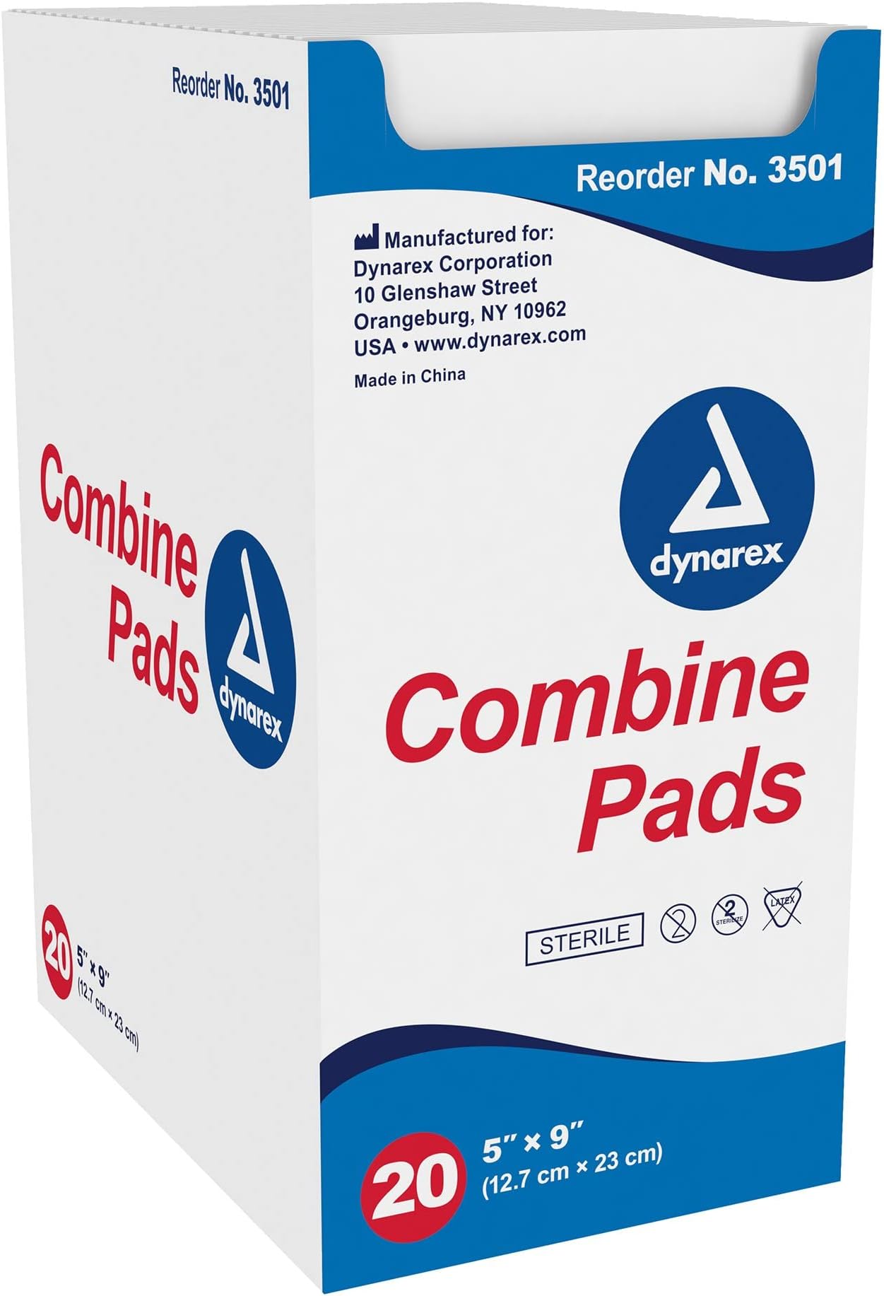White Abdominal Pad Sterile 5 X 9 Inch 3501, 20 ct