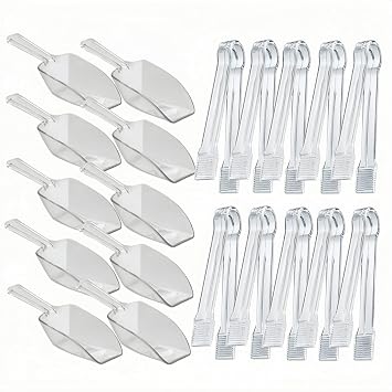 20 Pack Plastic Buffet Serving Tongs & Ice Scoop Set, Clear