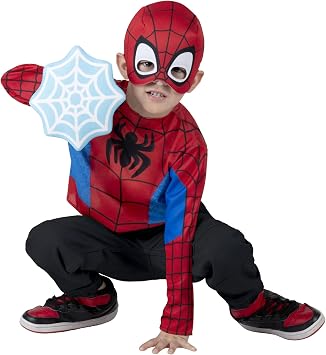 Marvel Spidey Toddler Dress-Up Box - Long-Sleeved Top with Printed Design Plus Fabric Half Mask and Foam Web Shield 3T-4T Multi