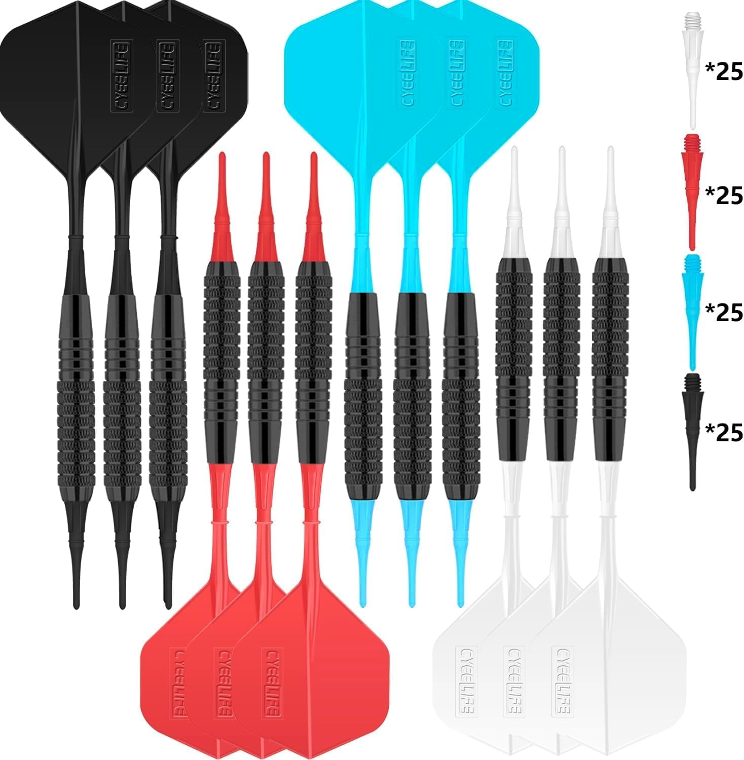 CyeeLife-Professional 21/22/24/26/28g Steel tip Darts Tungsten 90%+Carry case+3D Flights(Standard&Slim)+Aluminum shafts with Rubber Rings