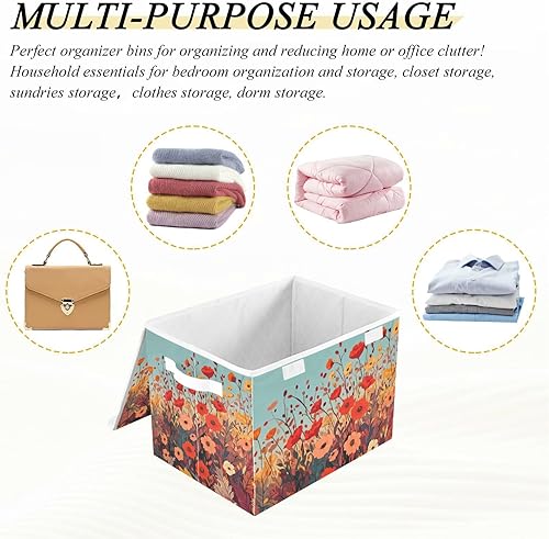 Miniatura 7 de Contenedores de almacenamiento plegables con tapas, cubos de almacenamiento de tela decorativos, organizadores de armario y cestas de