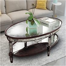 Oval Coffee Tables for Living Room, 43.3/47.2/51.1inch Coffee Table with Mirror Top and Open Shelf, Vintage Cocktail Table Color 1, Size 110 * 65 * 50cm 1 130 * 80 * 50cm